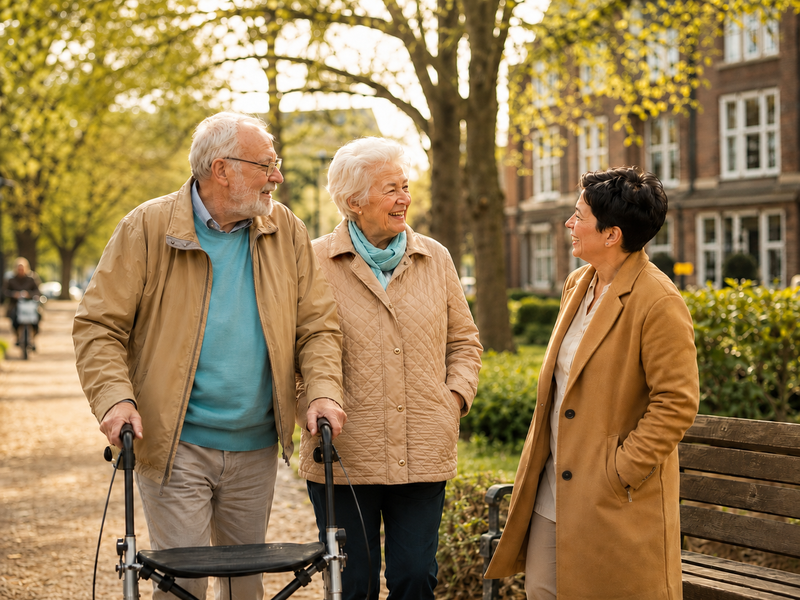 ouderen wandeling met leefcoach in park - Maria-Oord